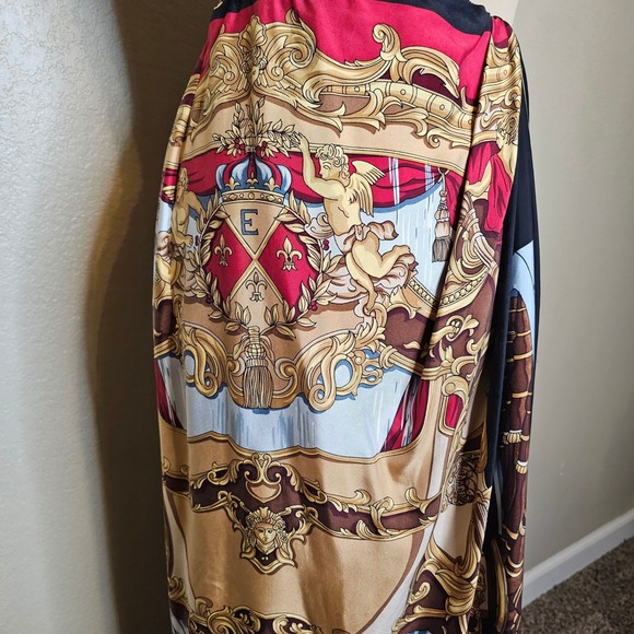 Emanuel Ungaro Vintage 100% Silk Baroque Scarf Print Maxi Skirt Black Gold 4 - Picture 2 of 12